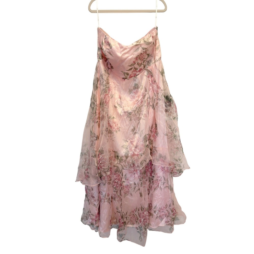 NWT Lulus Truly Extraordinary Pink Floral Organza Strapless Maxi Dress 1X - Picture 4 of 6